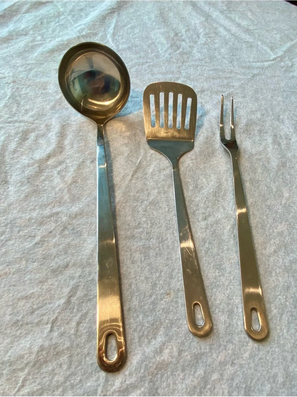 Wolfgang Puck Bistro Stainless Steel 3-pcSilver Ladle, Slotted Turner & Fork